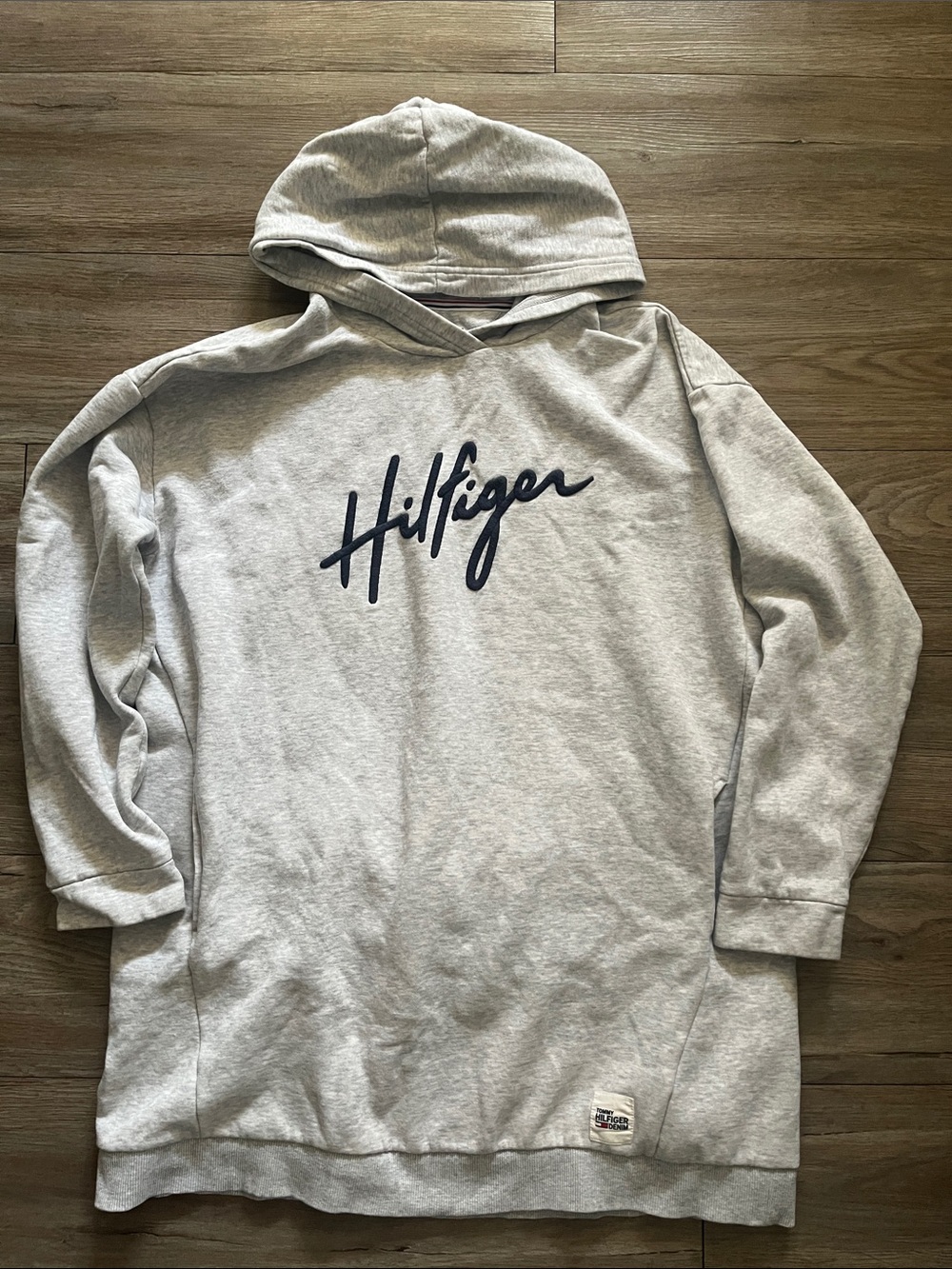 Tommy Hilfiger Woman Light Gray Hoodie with Navy Script Logo